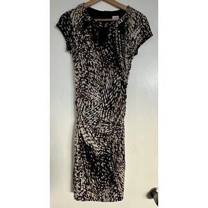 Vtg Cache Y2K Animal Print Bodycon Dress Small Cap Sleeve Ruched Cocktail Party